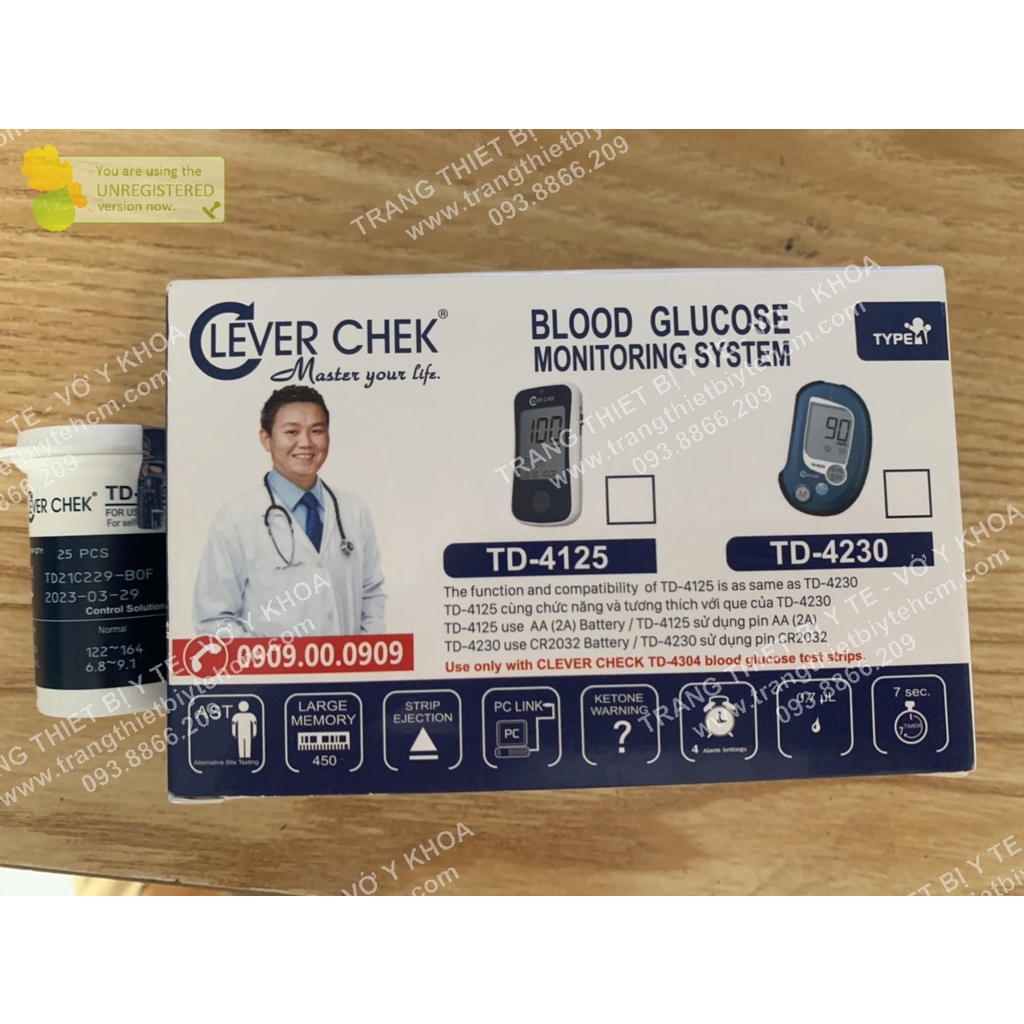 Máy đo đường huyết Clever Chek TD-4125 (tặng 1 hộp gạc tẩm cồn, 1 hộp que thử)