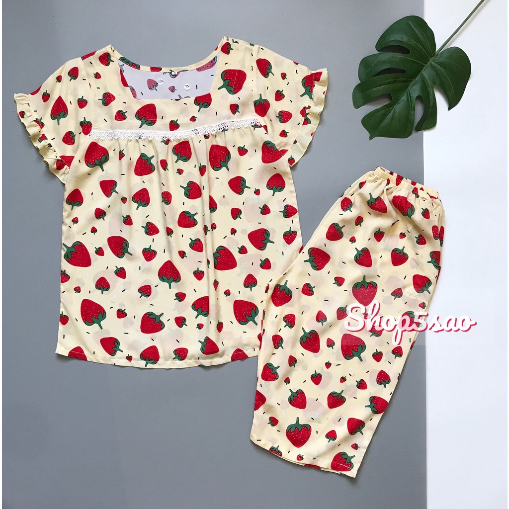 Đồ bộ lanh (tole) mặc nhà nữ SHOP5SAO tay ngắn phối ren (48-75kg)
