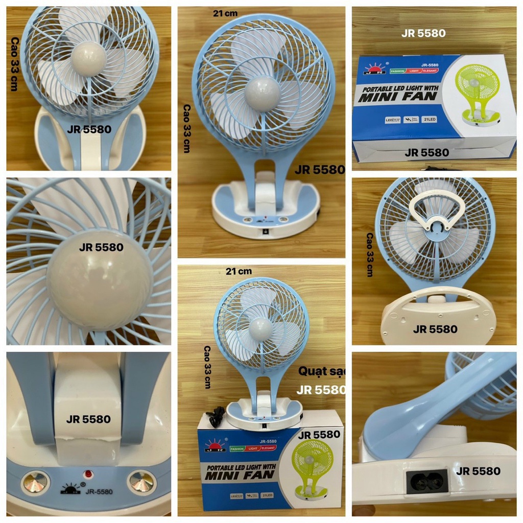 Quạt Sạc Tích Điện Kiêm Đèn Pin JR5580