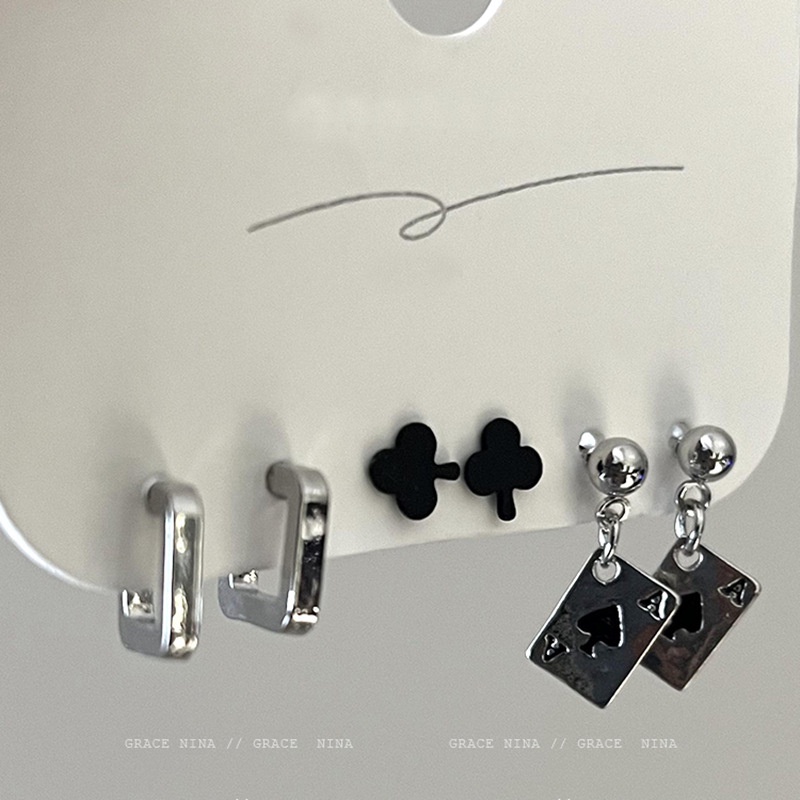 Bộ 4 Khuyên Tai Hợp Kim Đính Đá Nhiều Kiểu Dáng Thời Trang