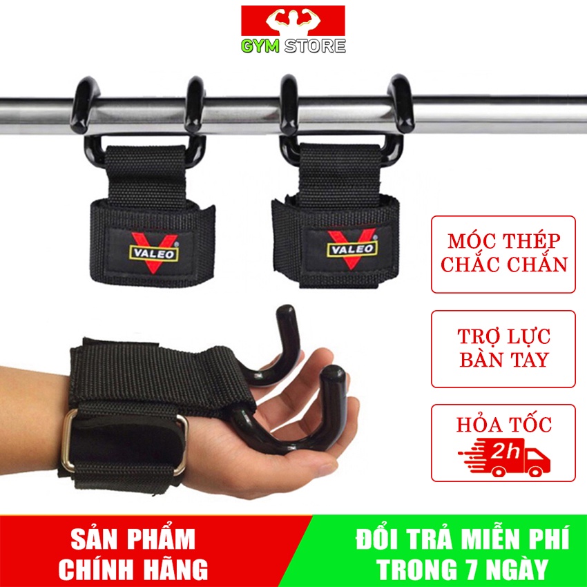 MÓC KÉO TẠ - DÂY KÉO LƯNG CÓ GẮN MÓC  VALEO LIFTING STRAPS - Hỗ trợ kéo tạ, lên xà tập lưng