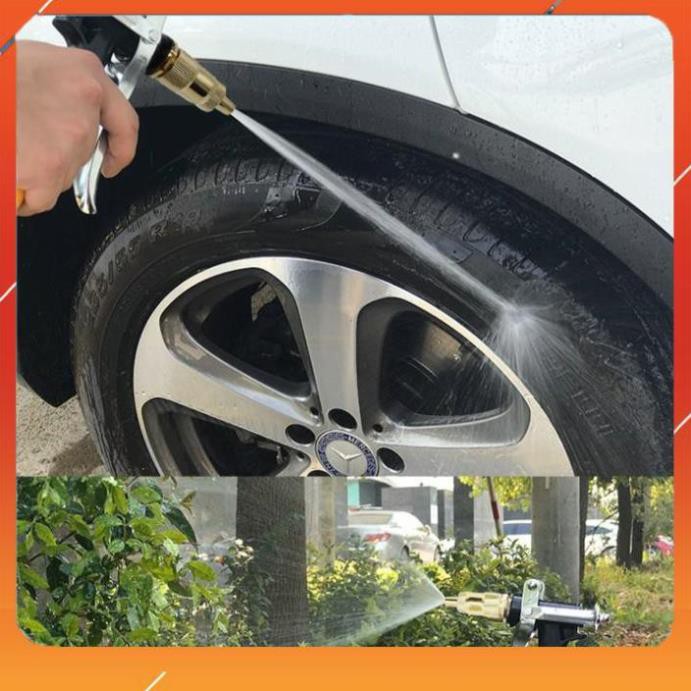 ❤️Evoucher Bộ dây vòi xịt nước rửa xe, tưới cây ✔, tăng áp 3 lần, loại 7m, 10m 206236 đầu đồng, cút đồng