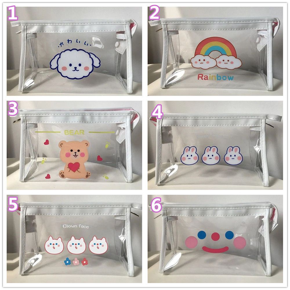 Túi đựng bút trong suốt in hình hoạt hình dễ thương sức chứa lớn phong cách Hàn Quốc