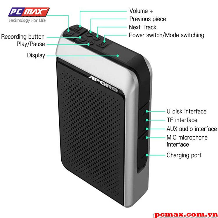 Máy trợ giảng không dây 30W 2.4G Bluetooth 5.0 Aporo T18 - Hàng chính hãng