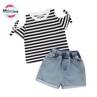 Mikrdoo Kid Todder Baby Girl Striped Top + Denim Pant Clothes Set