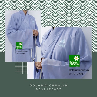 Đồ lam đi chùa cao cấp - áo tràng phật tử silk đài loan cao cấp màu lam