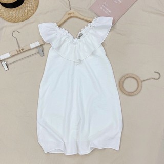 Đầm cổ V phối bèo 2 màu (kèm hình thật)