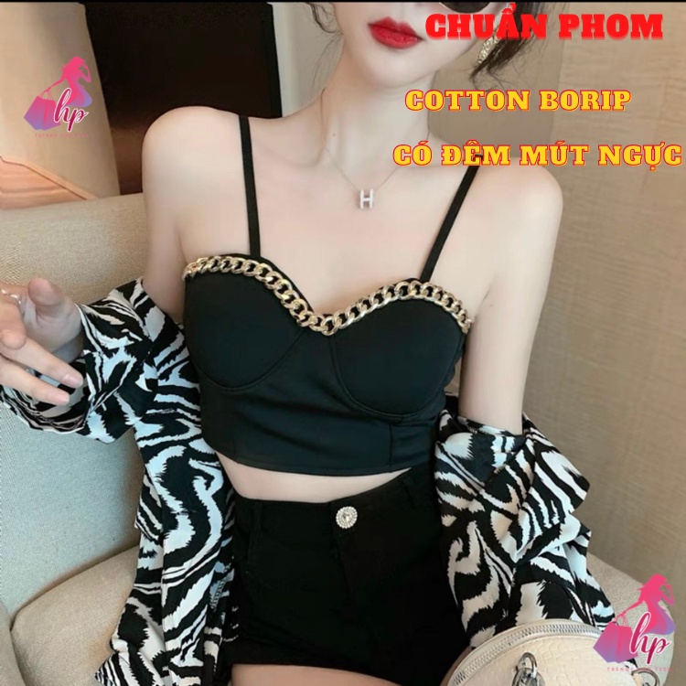 áo bra hai dây xích vàng croptop body cotton borip màu trắng đen kiểu hàn quốc thời trang tôn dáng sang chảnh alohashop
