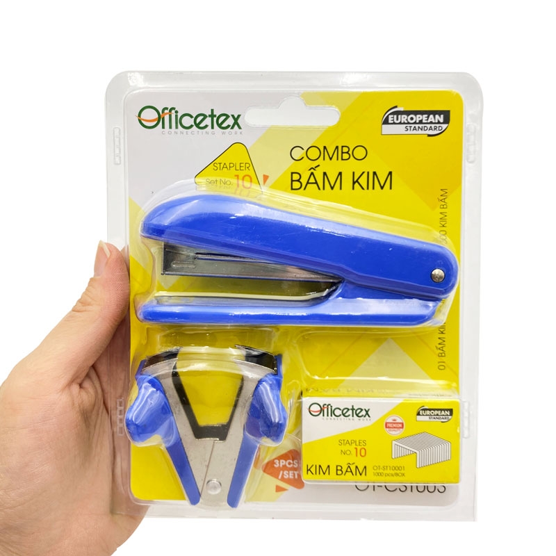 Bộ Bấm Kim OT-CST003 (1 Bấm Kim,1 Gỡ Kim, 1 Hộp Kim Bấm) - Màu Xanh Dương