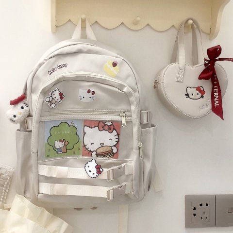 Ba Lô Đi Học Mềm Mại Có Khóa Kéo In Hình Hello Kitty Phong Cách Nhật Bản Dễ Thương Cho Bé Gái