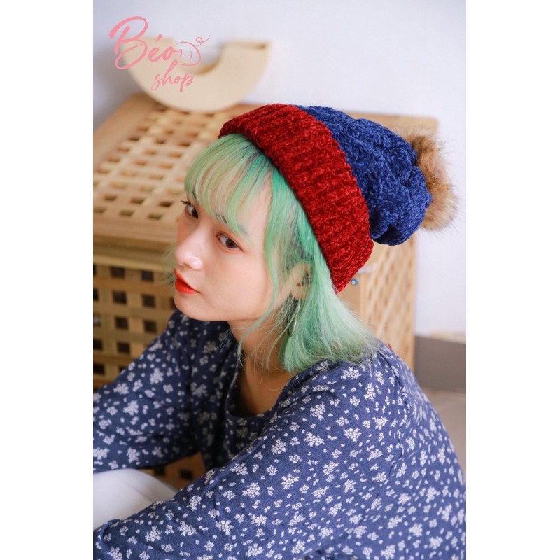 Mũ len nón len nữ trơn lót nỉ giữ ấm phong cách ulzzang