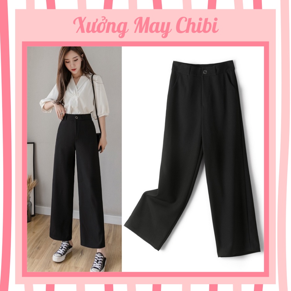 Quần tây ống rộng khóa trước cạp cao - chất tuyết mưa - có 3 màu Đen/ Trắng/ Kem