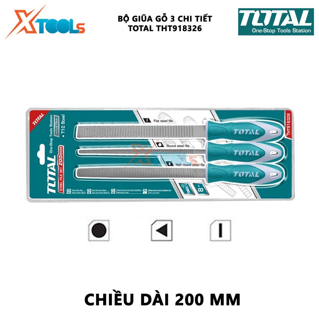 Bộ giũa gỗ 3 chi tiết TOTAL THT918326 | bộ 3 giũa gỗ chất liệu thép T12 chiều dài 200mm [CHÍNH HÃNG] [XTOOLs]