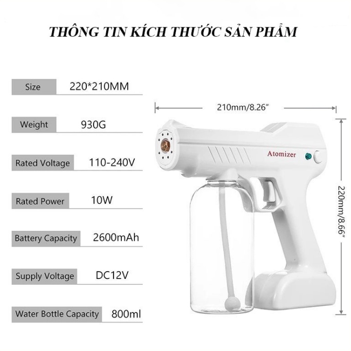 Máy Phun Khử Khuẩn Atomizer FREESHIP Diệt đến 99% Vi Khuẩn , giúp bảo vệ không gian nhà bạn , Bảo hành 1 năm