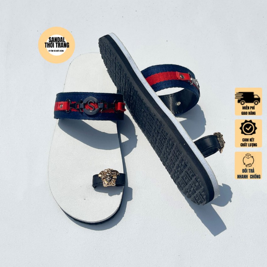 Dép sandal nữ xỏ ngón, SANDALTHOITRANG Dép sỏ ngón nữ dù xanh dương full size 30-44 nam nữ