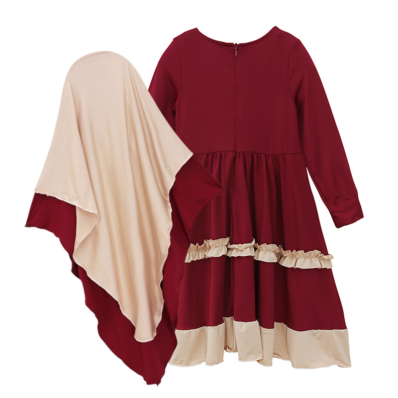 Bộ 2 Đầm Hồi Giáo Dài Tay Màu Tương Phản Cho Bé Gái Hồi Giáo 2021