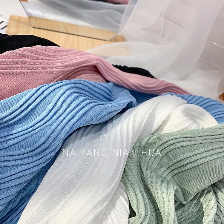 Quần ống rộng Xếp Ly Bằng Lụa Băng Lưng Cao Họa Tiết Sọc Lượn Sóng Mùa Hè Cho Nữ