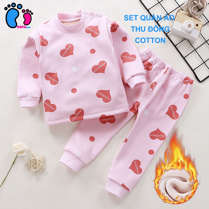 Set quần áo bé gái, bé trai Cotton lót nỉ, Bộ quần áo trẻ em thu đông hàng Quảng Châu cao cấp BT07