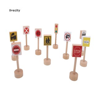 10Pcs Wooden Road Traffic Sign People Blocks Pretend Play Kids Education Toy