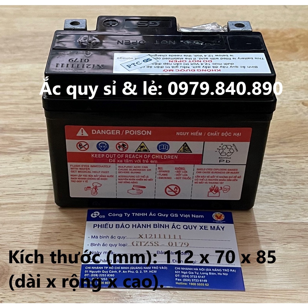 Bình Ắc Quy Khô GS GTZ5S ( 12V 3.5 Ah ) - KT (mm) : 112 x 70 x 85 ( Dài x Rộng x Cao )