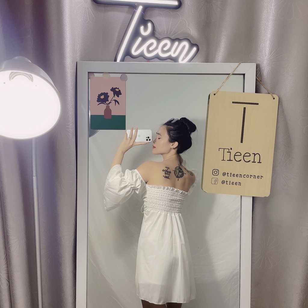 Áo váy boho style bẹt vai form xòe kèm mút ngực