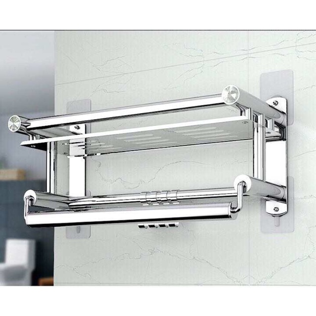 KỆ NHÀ TẮM /GIÁ TREO ĐỒ  DÙNG NHÀ TẮM NHÀ BẾP INOX CÓ THANH NGANG VẮT KHĂN VÀ MÓC TREO ĐA NĂNG