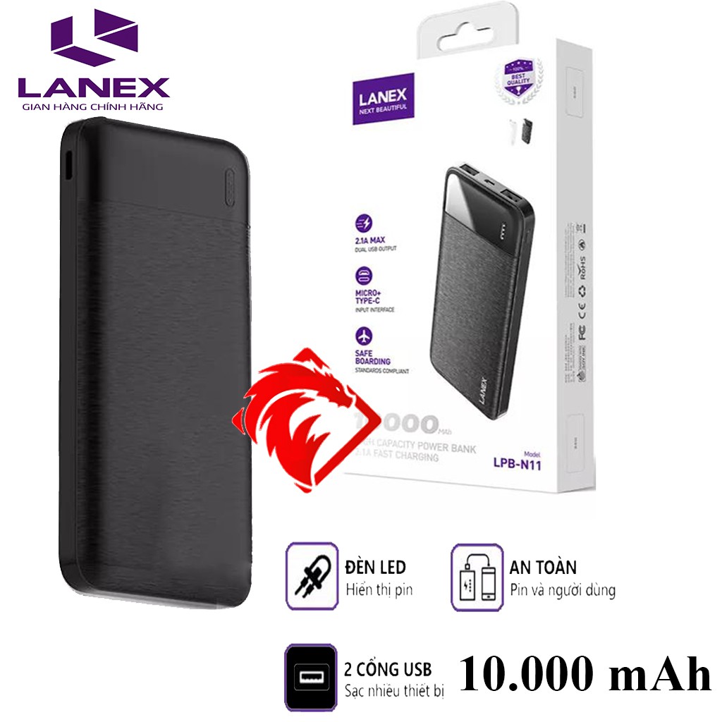 ✔️CHÍNH HÃNG✔️ Sạc Dự Phòng 10000mah Chính Hãng Lanex LPB-N11 - Bảo Hành 12 Tháng