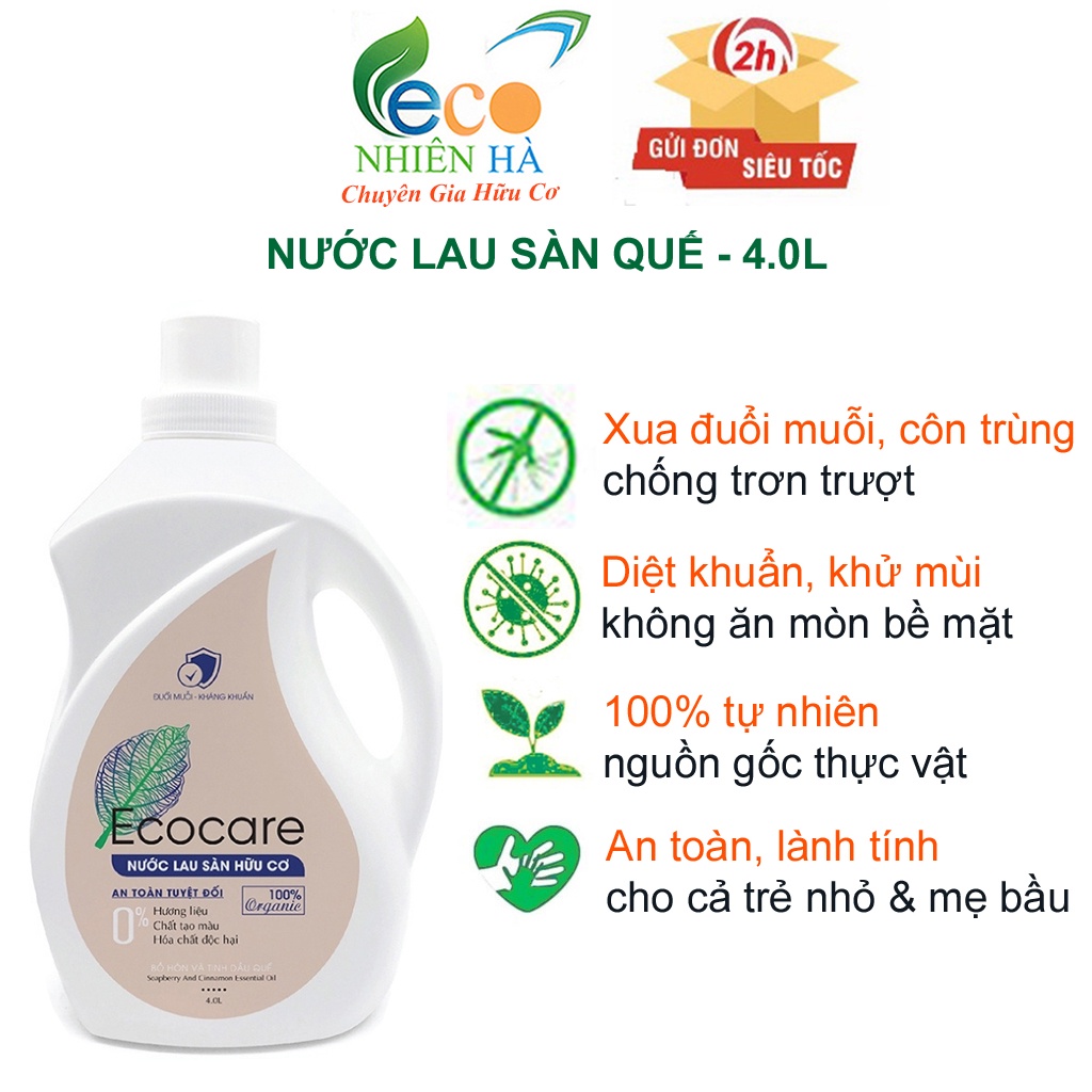 Nước lau sàn ECOCARE 4L tinh dầu quế hữu cơ, nước lau nhà đuổi muỗi, chống trượt cho bé