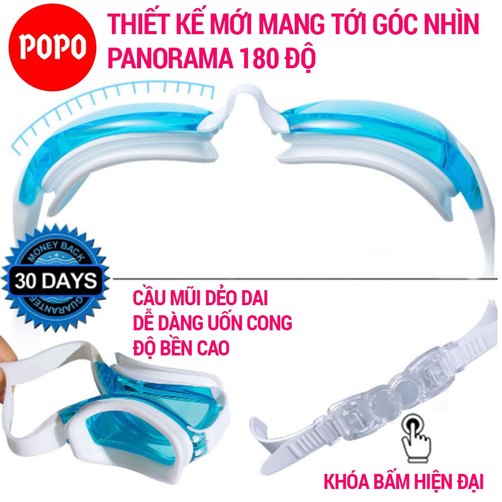 Kính bơi trẻ em, kính bơi cho bé POPO CF026 mắt kính trong chống tia UV, chống sương mờ, dây đeo silicon mềm mại cho bé