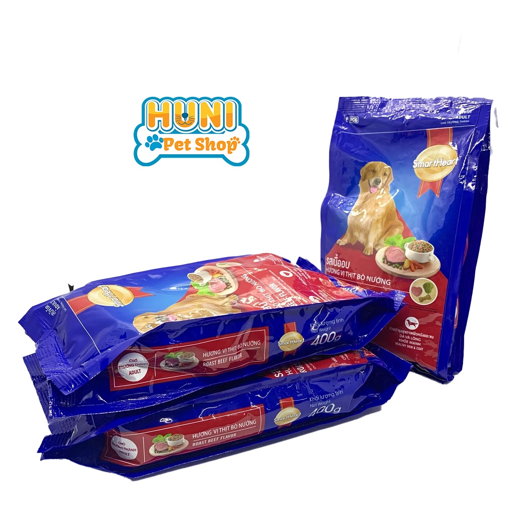 Thức ăn cho chó Smartheart Adult hạt cho chó trưởng thành vị bò nướng - gói 400g, 1.5kg