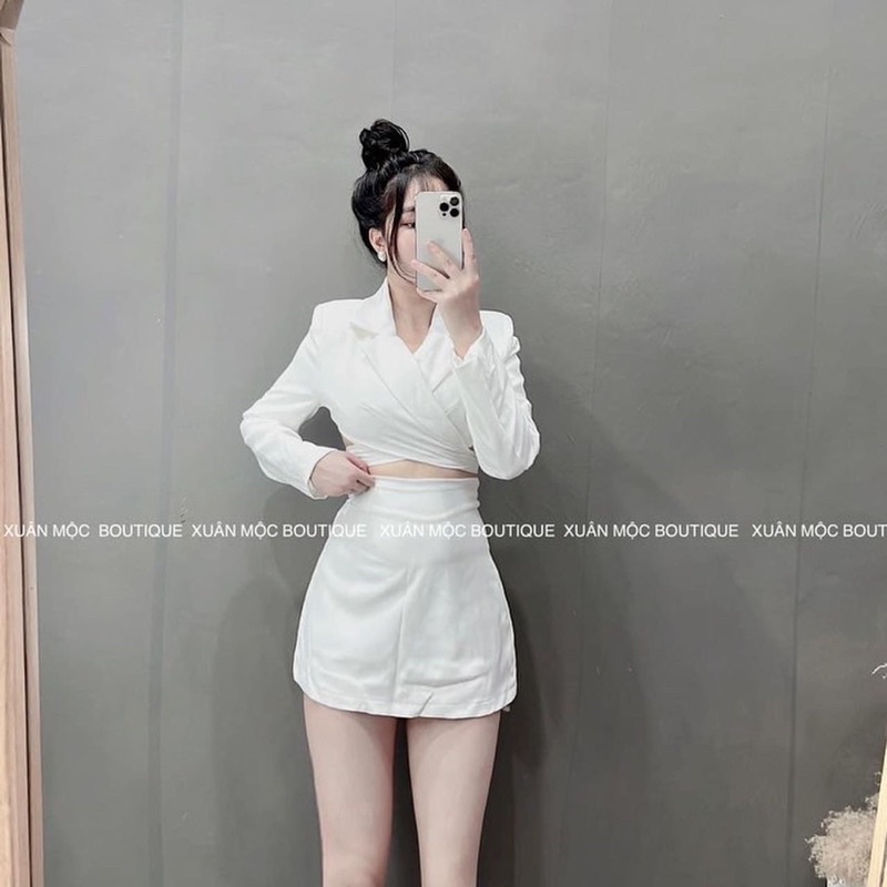 [ CHUBBY BIGSIZE ] Set vest croptop chéo ngực thắt dây