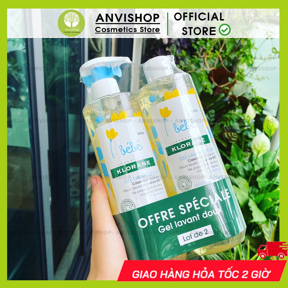 Sữa tắm gội 2-1 Klorane gồm 2 chai sữa tắm gội