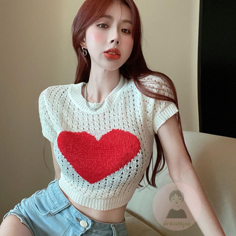 Áo Thun Tay Ngắn Cổ Tròn Họa Tiết Trái Tim Thời Trang Cho Nữ