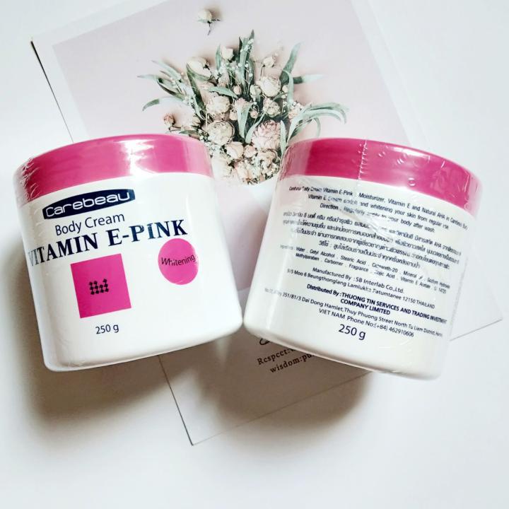 Kem Dưỡng Ẩm Vitamin E Carebeau Body Cream Pink 250g Thái Lan