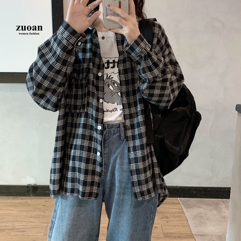 SUXI Áo Sơ Mi Ca Rô Ca Rô Có Túi Thời Trang Mùa Xuân Dành Cho Nữ