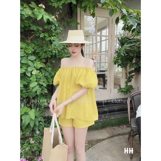 set bộ đùi chấm bi đũi vàng áo mặc 2 kiểu