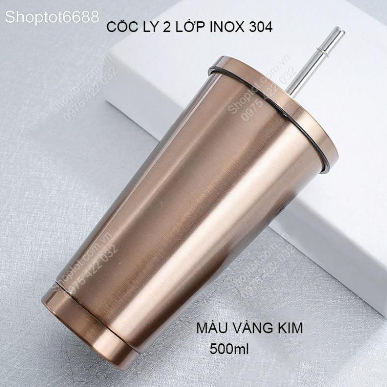 CỐC (LY) 2 LỚP INOX 304 CR500, CHỐNG NÓNG, CÓ NẮP VÀ ỐNG HÚT, CỠ LỚN 500ML, DÙNG ĐƯỢC TRÊN XE HƠI (Kho hàng Hà Nội)