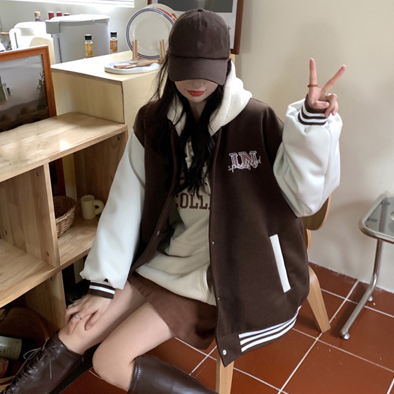 Áo Khoác Bomber Thêu Chữ Phong Cách Vintage Dành Cho Nữ