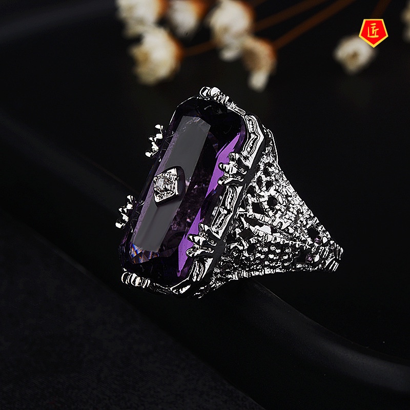 Nhẫn Đính Đá Thạch Anh Tím Phong Cách Cổ Điển