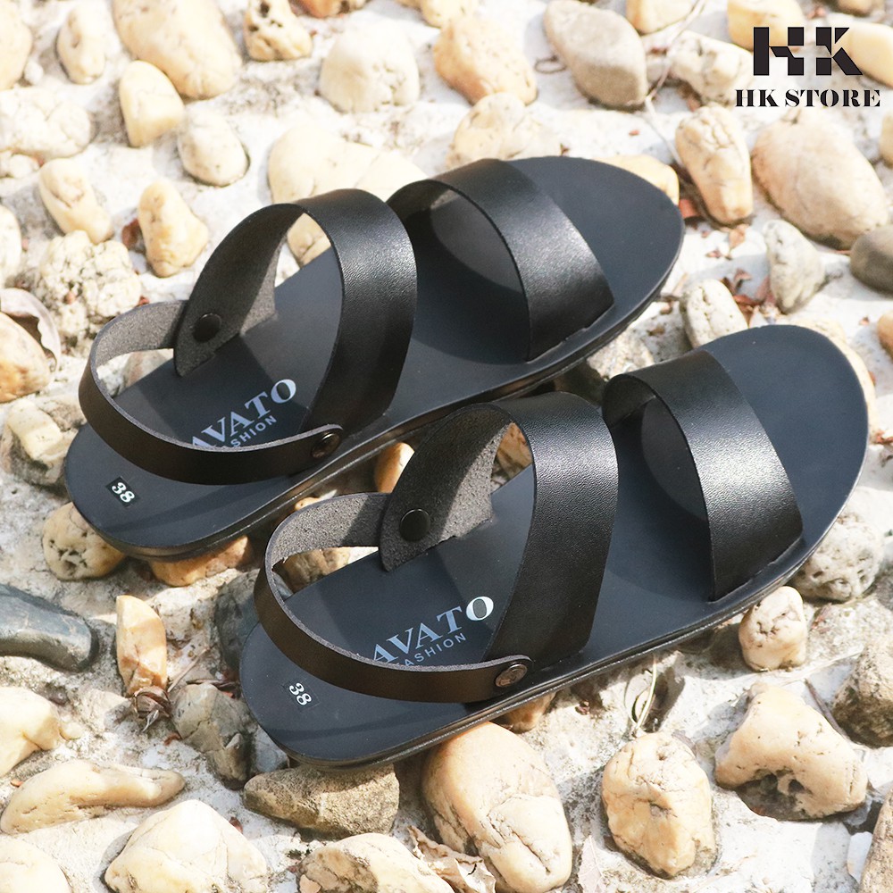 Dép sandal nam 2 quai HK STORE hàng chính hãng da bò nguyên miếng cực đẹp - bảo hành đầy đủ.