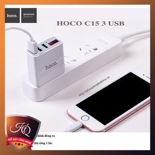 Cốc sạc 3 cổng Hoco C15 3A 5a  - màn hình LCD hiển thị điện áp