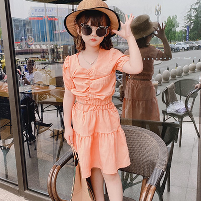 Set 2 Món Gồm Áo Chiffon Ngắn Tay Và Váy Ngắn Mùa Hè Hàn Quốc Dành Cho Bé Gái 1-7 Tuổi