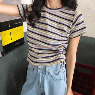 ☀️Áo Croptop Sọc Rút Dây 1 Bên