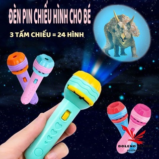 Đồ chơi Đèn pin chiếu hình 3D cho bé 3 tấm chiếu 24 hình, đèn pin kể chuyện cho bé chất liệu nhựa ABS an toàn