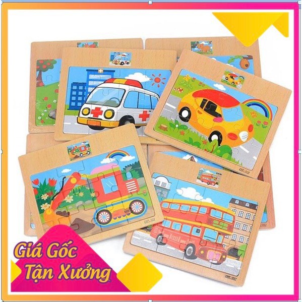 Combo 5 tranh ghép hình 12 mảnh - đồ chơi xếp hình, lắp ráp cho bé bằng gỗ chủ đề động vật và phương tiện giao thông