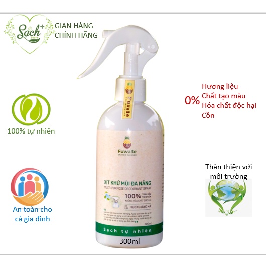 Xịt khử mùi đa năng hữu cơ, Enzyme sinh học Fuwa3e, 100% tự nhiên hương bạc hà, khử mùi xe ô tô, nhà cửa _Sạch+ Store