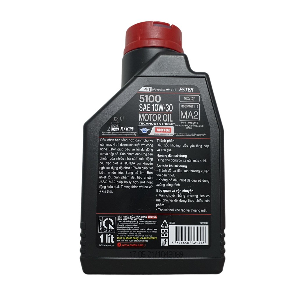 Nhớt Motul 5100 4T  MA2 10W-30 Xe Số 1L