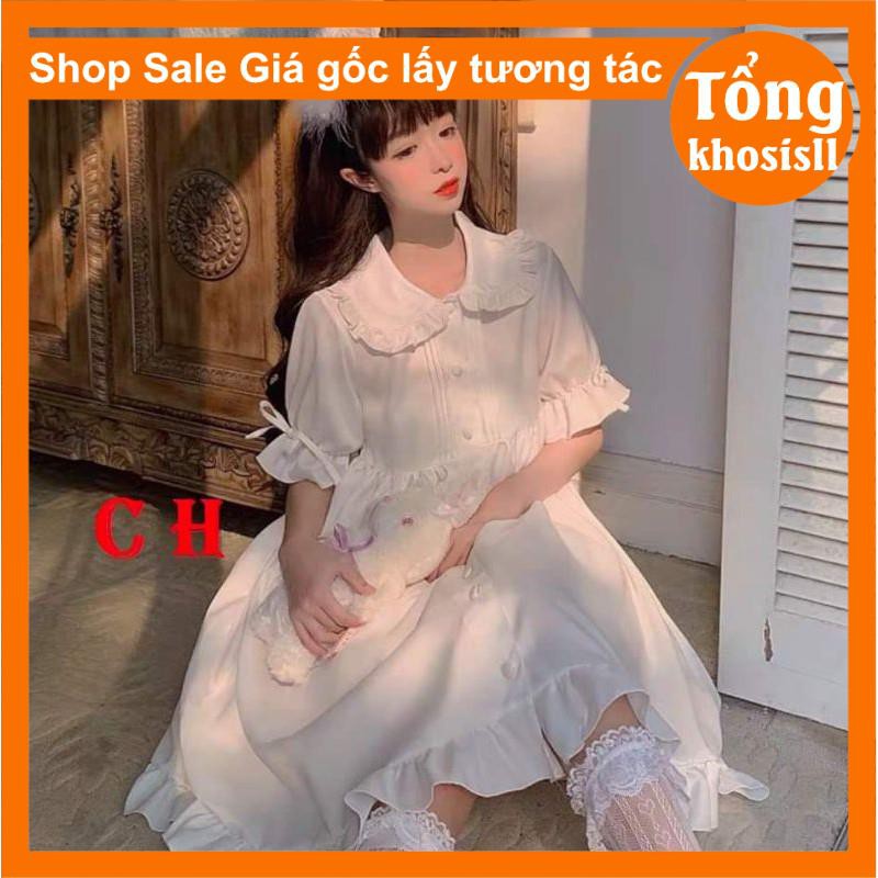 (Quà tăng)🎁 [ẢNH THẬT] VÁY Đầm nữbabydoll cổ bẻ bè có cúc 💥tay lỡ có nơ tay 💥dáng xòe tiểu thư hai lớp chất lụa thô