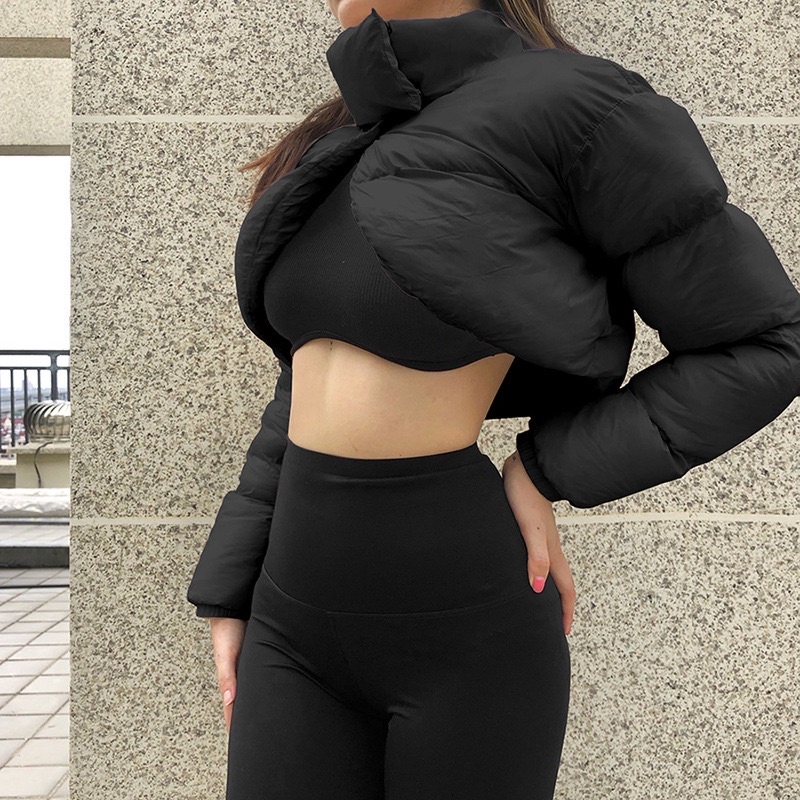 Áo phao nữ dáng lửng cổ cao 2 màu