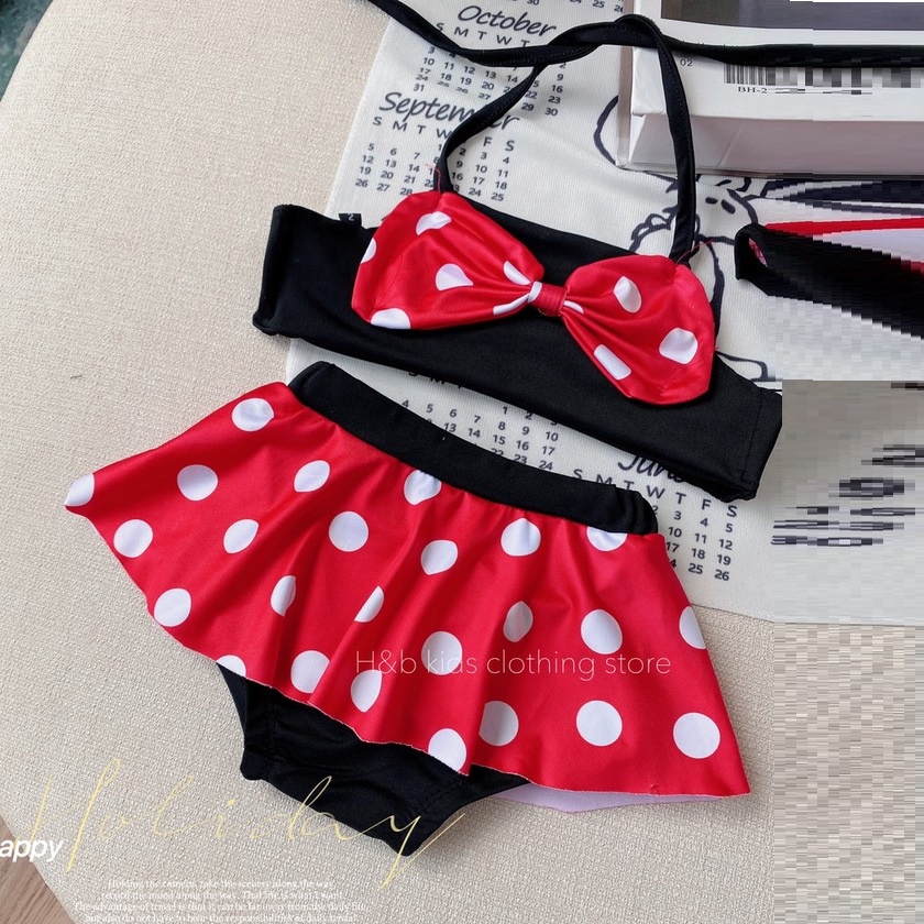 Bikini Cho Bé Gái 3 Chi Tiết Mẫu Đỏ Chấm Bi 0-5 Tuổi  QB06